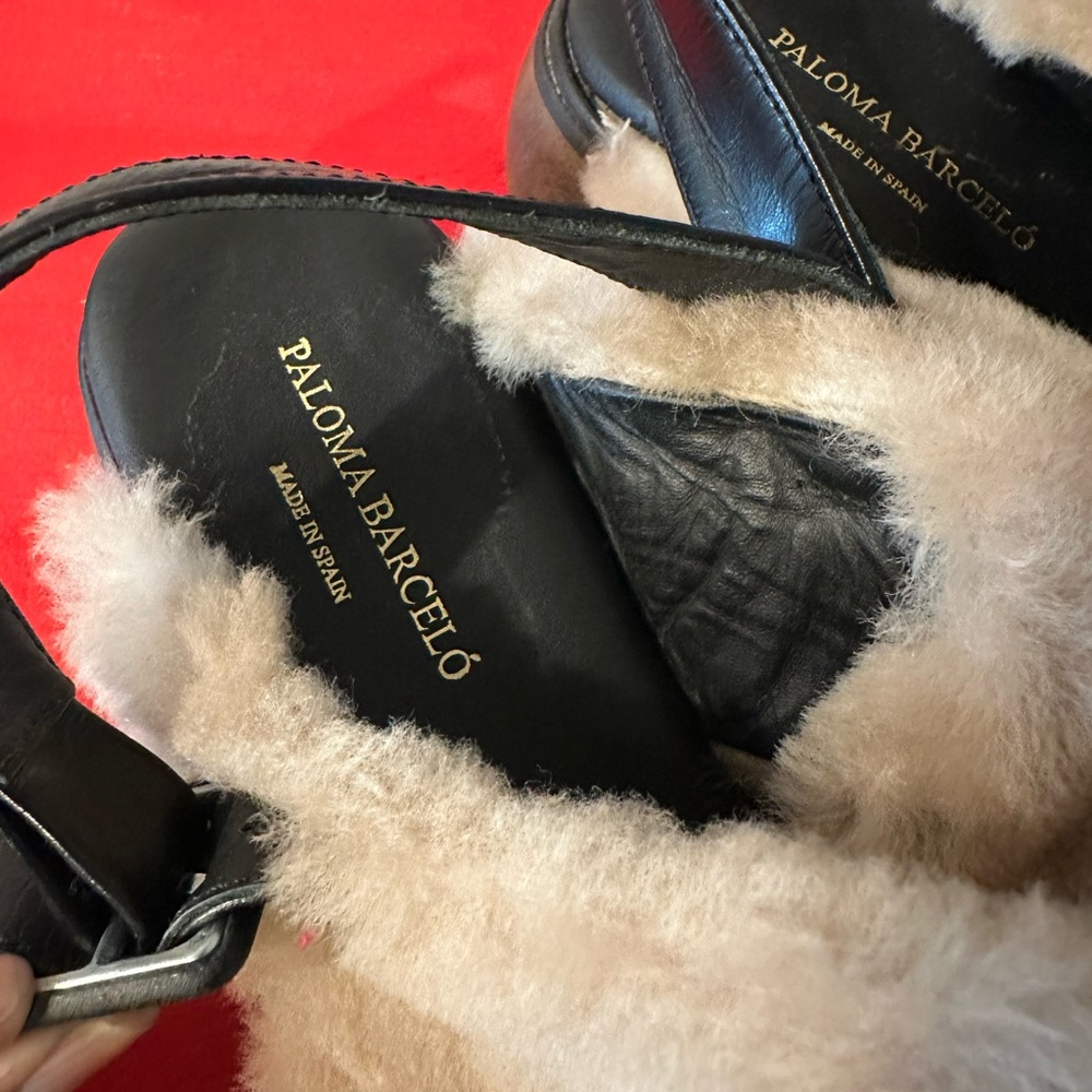 Paloma Barcelona Fur Platform Sandals - Cream and Brown - Picture 2 of 4